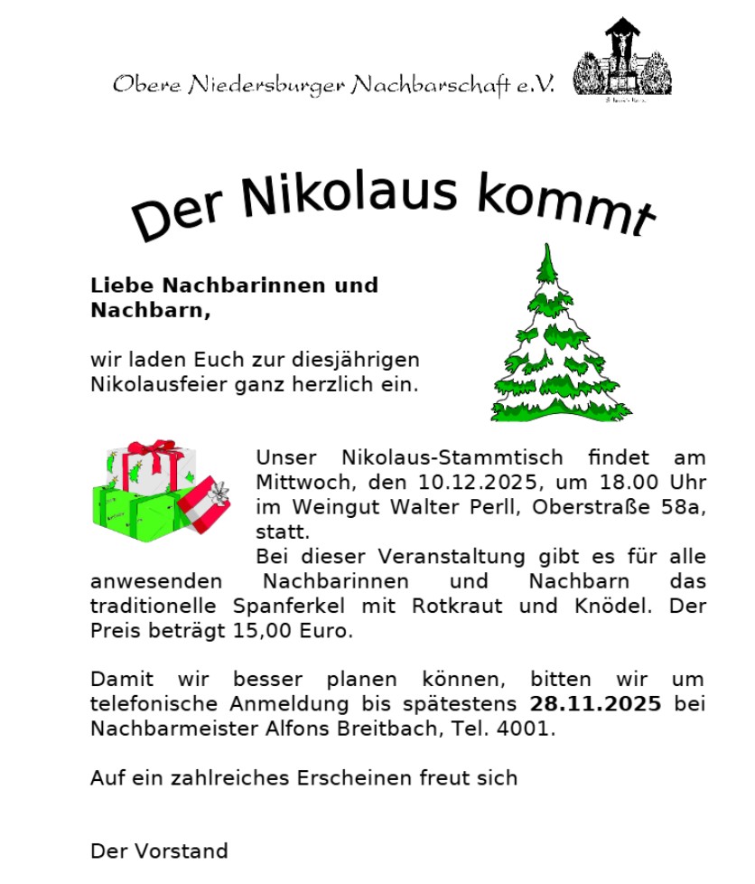 Einladung Nikolaus 2025